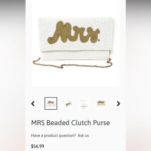 Beaded White and Gold Bridal “Mrs” Clutch Purse